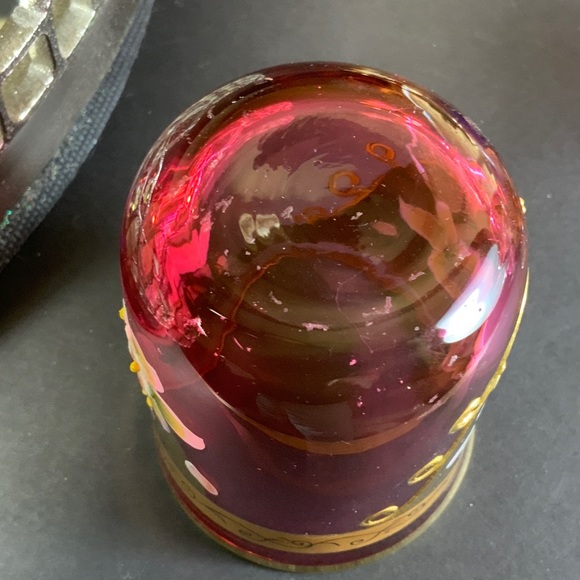 Czech Cranberry Tumble Up Bohemia Gold Guilt Applied Flowers Water Set #N1 - Picture 9 of 9